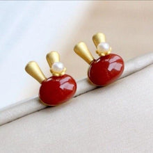 Load image into Gallery viewer, Silver Inlaid Natural Fine Southern Red Agate Pearl Earrings Vintage Retro Fairy Bunny Cute Women&#39;s Brand Jewelry
