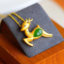 Load image into Gallery viewer, Lokaloca Natural Fine Jade Deer Pendant Necklace
