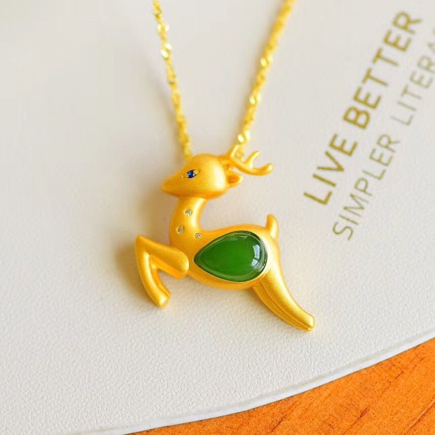 Lokaloca Natural Fine Jade Deer Pendant Necklace