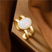 Load image into Gallery viewer, New Silver Inlaid Natural Fine White Jade Luxurious Golden Aristocratic Women Open Adjustable Ring
