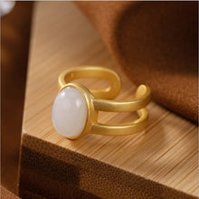 Load image into Gallery viewer, New Silver Inlaid Natural Fine White Jade Luxurious Golden Aristocratic Women Open Adjustable Ring
