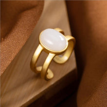 Load image into Gallery viewer, New Silver Inlaid Natural Fine White Jade Luxurious Golden Aristocratic Women Open Adjustable Ring
