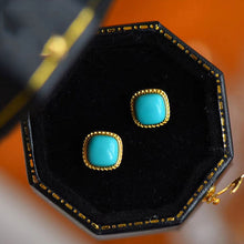 Load image into Gallery viewer, New Silver Inlaid Turquoise Elegant Sky Blue Earrings Charm Women&#39;s Geometric Square Brand Jewelry
