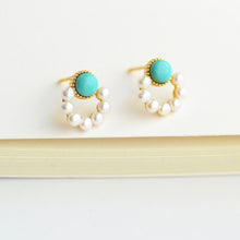 Load image into Gallery viewer, Silver Inlaid Turquoise Pearl Earrings Vintage Style Retro Unique Craft Luxury Charm Women&#39;s Jewelry
