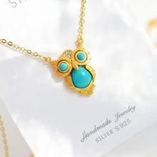 Load image into Gallery viewer, Silver Inlaid Turquoise Owl Shape Vintage Style Retro Unique Craft Charm Women&#39;s Brand Jewelry
