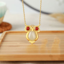 Load image into Gallery viewer, New Silver Natural Fine White Jade Owl Pendant Necklace Vintage Style Retro Unique Craft Women&#39;s Brand Jewelry
