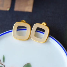 Load image into Gallery viewer, Silver Natural Fine White Jade Earrings Vintage Style Retro Cool Square Design Women&#39;s Brand Jewelry
