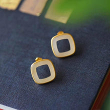 Load image into Gallery viewer, Silver Natural Fine White Jade Earrings Vintage Style Retro Cool Square Design Women&#39;s Brand Jewelry
