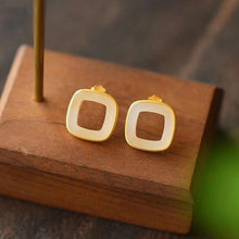 Load image into Gallery viewer, Silver Natural Fine White Jade Earrings Vintage Style Retro Cool Square Design Women&#39;s Brand Jewelry
