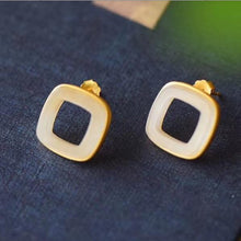 Load image into Gallery viewer, Silver Natural Fine White Jade Earrings Vintage Style Retro Cool Square Design Women&#39;s Brand Jewelry
