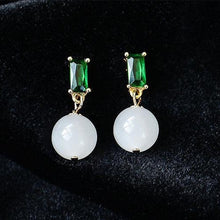 Load image into Gallery viewer, New Silver Natural Fine White Jade Emerald Earrings Vintage Retro Charming Women Luxury Jewelry
