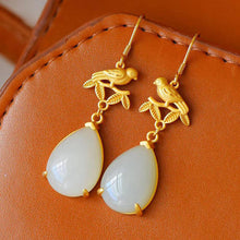 Load image into Gallery viewer, Silver Natural White Jade Chalcedony Drop Earrings Vintage Style Retro Unique Craft Charm Women&#39;s Jewelry
