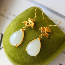 Load image into Gallery viewer, Silver Natural White Jade Chalcedony Drop Earrings Vintage Style Retro Unique Craft Charm Women&#39;s Jewelry
