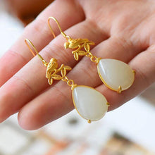 Load image into Gallery viewer, Silver Natural White Jade Chalcedony Drop Earrings Vintage Style Retro Unique Craft Charm Women&#39;s Jewelry
