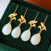 Load image into Gallery viewer, Silver Natural White Jade Chalcedony Drop Earrings Vintage Style Retro Unique Craft Charm Women&#39;s Jewelry
