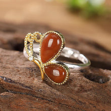 Load image into Gallery viewer, New Silver Original Inlay Southern Red Agate Butterfly Vintage Retro Cute Niche Design Women Open Adjustable Ring
