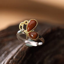 Load image into Gallery viewer, New Silver Original Inlay Southern Red Agate Butterfly Vintage Retro Cute Niche Design Women Open Adjustable Ring
