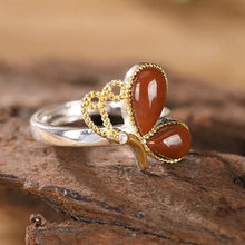 Load image into Gallery viewer, New Silver Original Inlay Southern Red Agate Butterfly Vintage Retro Cute Niche Design Women Open Adjustable Ring
