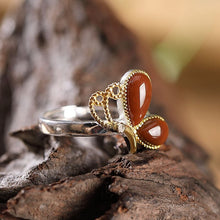 Load image into Gallery viewer, New Silver Original Inlay Southern Red Agate Butterfly Vintage Retro Cute Niche Design Women Open Adjustable Ring
