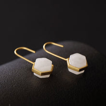 Load image into Gallery viewer, Silver Inlaid Natural Fine White Chalcedony Earrings Vintage Style Retro Geometric Unique Craft Women&#39;s Brand Jewelry
