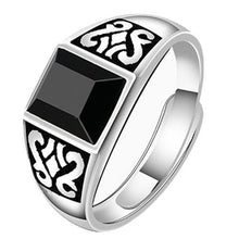 Load image into Gallery viewer, Silver Original Inlaid Black Agate Geometric Retro Opening Adjustable Men&#39;s Ring
