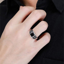 Load image into Gallery viewer, Silver Original Inlaid Black Agate Geometric Retro Opening Adjustable Men&#39;s Ring
