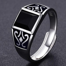 Load image into Gallery viewer, Silver Original Inlaid Black Agate Geometric Retro Opening Adjustable Men&#39;s Ring
