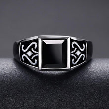 Load image into Gallery viewer, Silver Original Inlaid Black Agate Geometric Retro Opening Adjustable Men&#39;s Ring
