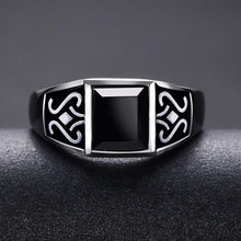 Load image into Gallery viewer, Silver Original Inlaid Black Agate Geometric Retro Opening Adjustable Men&#39;s Ring
