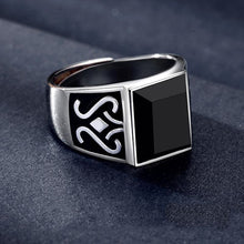 Load image into Gallery viewer, Silver Original Inlaid Black Agate Geometric Retro Opening Adjustable Men&#39;s Ring
