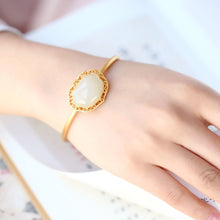 Load image into Gallery viewer, Ancient Golden Craftsmanship Design Natural Fine White Jade Bracelet Fashion Ladies Silver Jewelry
