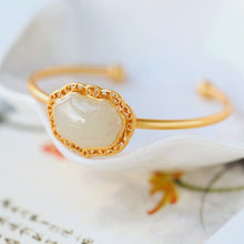 Load image into Gallery viewer, Ancient Golden Craftsmanship Design Natural Fine White Jade Bracelet Fashion Ladies Silver Jewelry
