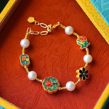 Load image into Gallery viewer, New Boho Craftsmanship Inlaid Enamel Porcelain Pearl Bracelet Ethnic Style Ladies Jewelry
