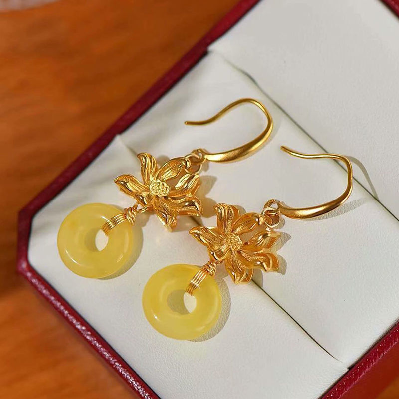 Lokaloca Natural Yellow Jade Drop Earrings