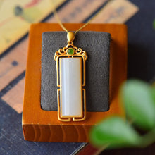 Load image into Gallery viewer, Ancient Golden Craftsmanship Inlaid Natural Fine White Jade Square Clavicle Necklace Pendant Exquisite Ladies Silver Jewelry
