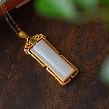 Load image into Gallery viewer, Ancient Golden Craftsmanship Inlaid Natural Fine White Jade Square Clavicle Necklace Pendant Exquisite Ladies Silver Jewelry
