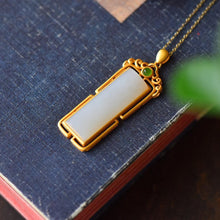 Load image into Gallery viewer, Ancient Golden Craftsmanship Inlaid Natural Fine White Jade Square Clavicle Necklace Pendant Exquisite Ladies Silver Jewelry
