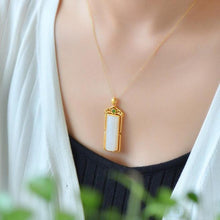 Load image into Gallery viewer, Ancient Golden Craftsmanship Inlaid Natural Fine White Jade Square Clavicle Necklace Pendant Exquisite Ladies Silver Jewelry
