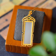 Load image into Gallery viewer, Ancient Golden Craftsmanship Inlaid Natural Fine White Jade Square Clavicle Necklace Pendant Exquisite Ladies Silver Jewelry
