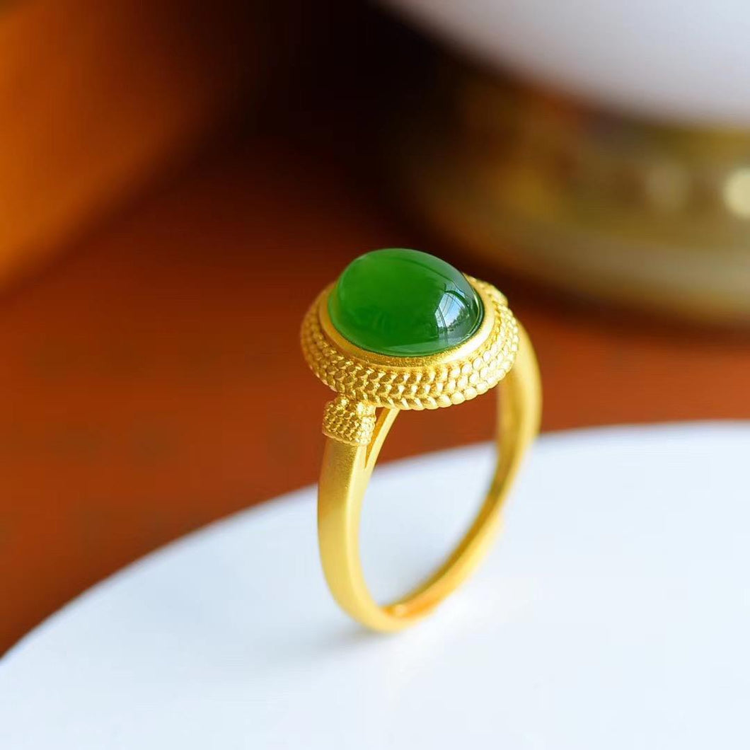 Lokaloca Natural Fine Jade Simple Ladies Open Adjustable Ring