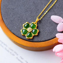 Load image into Gallery viewer, Lokaloca Natural Jade Jasper Blossom Flower Pendant Necklace
