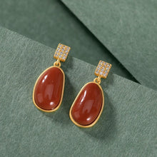 Load image into Gallery viewer, Ancient Golden Craftsmanship Inlaid Southern Red Agate Earrings Exquisite and Elegant Ladies Silver Jewelry
