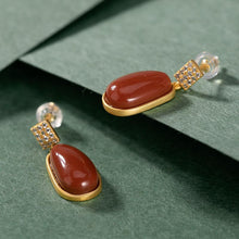 Load image into Gallery viewer, Ancient Golden Craftsmanship Inlaid Southern Red Agate Earrings Exquisite and Elegant Ladies Silver Jewelry
