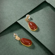 Load image into Gallery viewer, Ancient Golden Craftsmanship Inlaid Southern Red Agate Earrings Exquisite and Elegant Ladies Silver Jewelry
