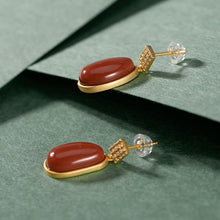 Load image into Gallery viewer, Ancient Golden Craftsmanship Inlaid Southern Red Agate Earrings Exquisite and Elegant Ladies Silver Jewelry
