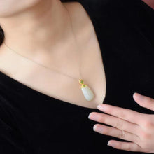 Load image into Gallery viewer, New Design Original Natural Fine White Jade Pendant Necklace Vintage Retro Unique Ancient Golden Craft Silver Jewelry
