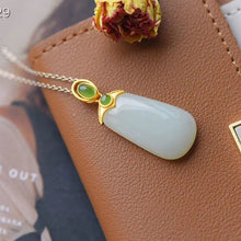 Load image into Gallery viewer, New Design Original Natural Fine White Jade Pendant Necklace Vintage Retro Unique Ancient Golden Craft Silver Jewelry
