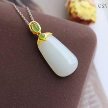 Load image into Gallery viewer, New Design Original Natural Fine White Jade Pendant Necklace Vintage Retro Unique Ancient Golden Craft Silver Jewelry
