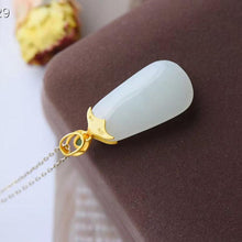 Load image into Gallery viewer, New Design Original Natural Fine White Jade Pendant Necklace Vintage Retro Unique Ancient Golden Craft Silver Jewelry
