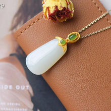 Load image into Gallery viewer, New Design Original Natural Fine White Jade Pendant Necklace Vintage Retro Unique Ancient Golden Craft Silver Jewelry
